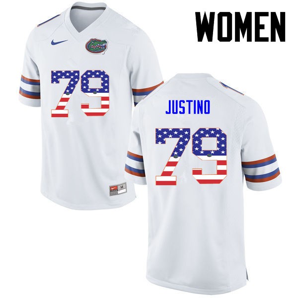 Florida Gators Women #79 Daniel Justino College Football USA Flag Fashion White
